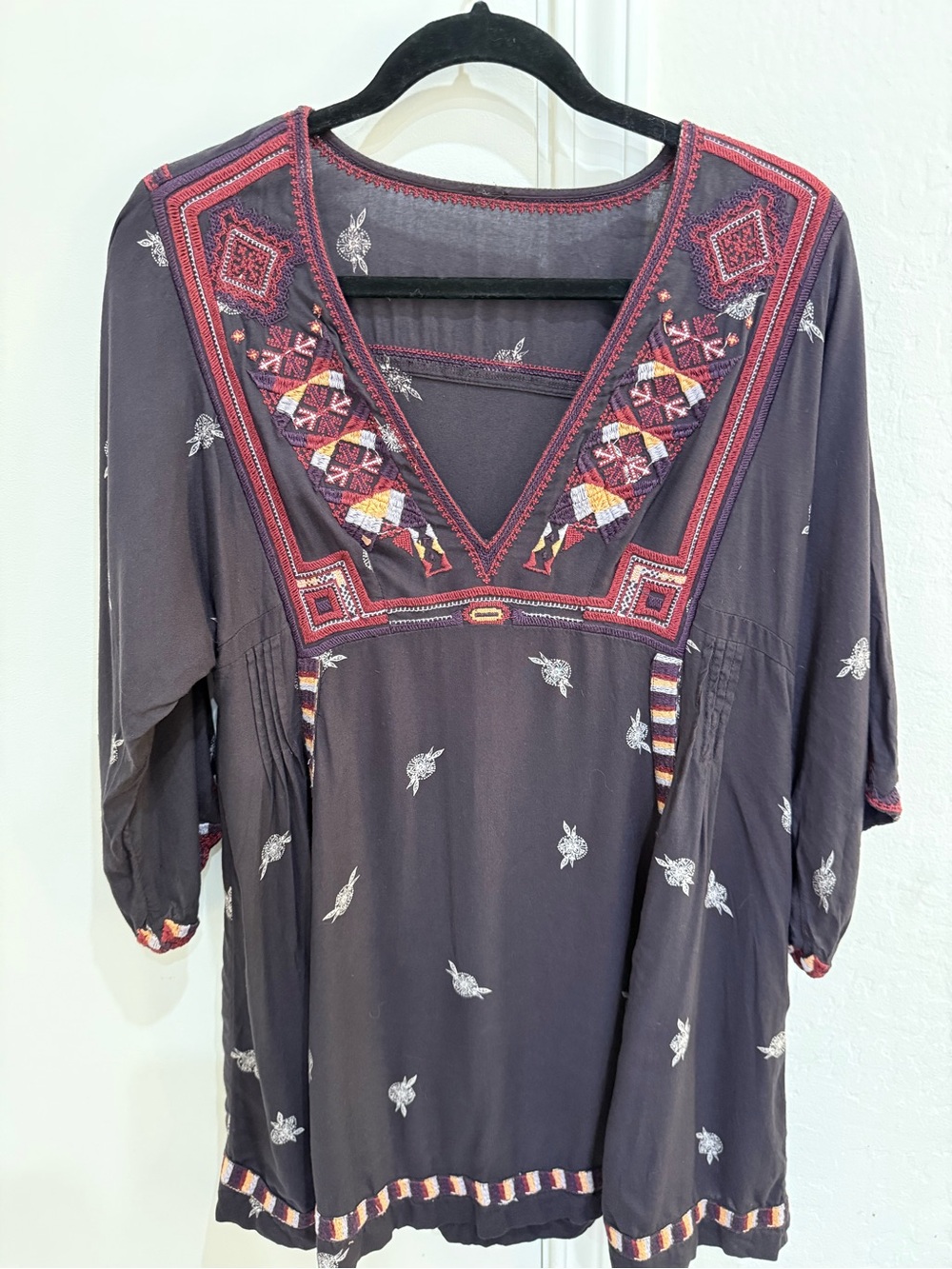 Free People Embroidered V-Neck Mini Dress